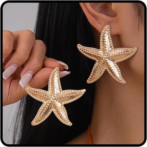 Sea Shell Earrings for Women Trendy Gold Shell Starfish Earrings Summer Coastal Cowrie Shells Scallop Seastar Studs Summer Beach Surfer Outfits Jewelry Accessories in Saudi Arabia