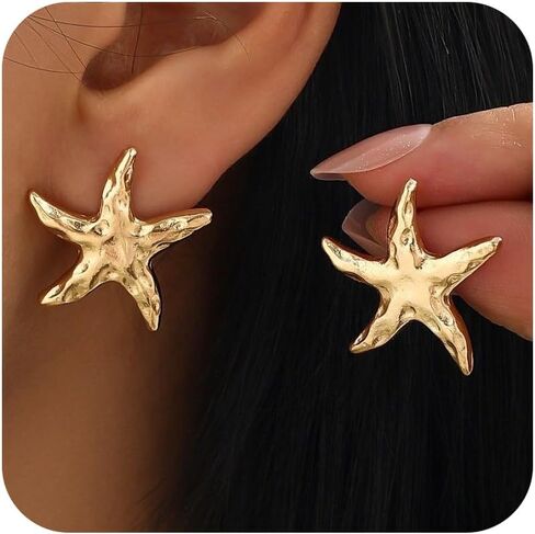 Sea Shell Earrings for Women Trendy Gold Shell Starfish Earrings Summer Coastal Cowrie Shells Scallop Seastar Studs Summer Beach Surfer Outfits Jewelry Accessories in Saudi Arabia