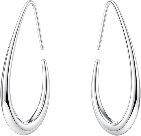 Teardrop Hoop Earrings for Women Gold Silver Plated Hypoallergenic Oval Pull Through Hoop Earrings Jewelry Gift in Kuwait
