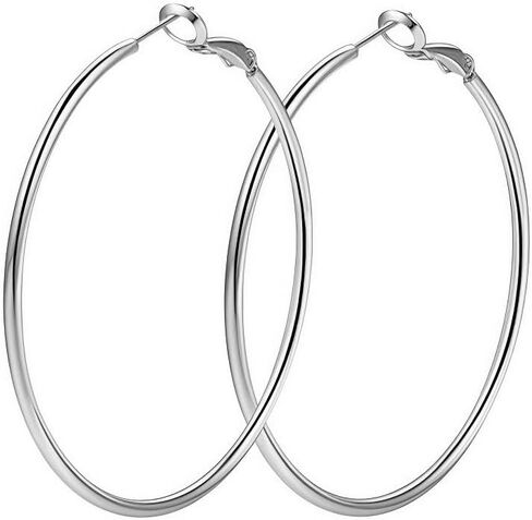 Classic Stainless Steel Hoop Earrings, Lightweight Round Design, Hypoallergenic Drop Earrings for Women, 30mm,40mm,50mm,60mm in Saudi Arabia