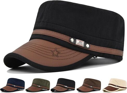 Initlove Military Hat Cadet Army Cap Flat Top Hats for Men Women in Kuwait