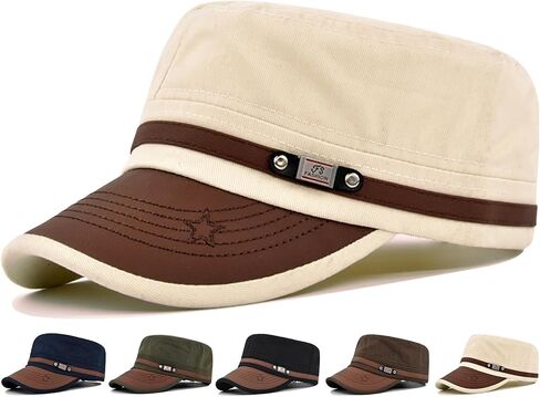 Initlove Military Hat Cadet Army Cap Flat Top Hats for Men Women in Kuwait
