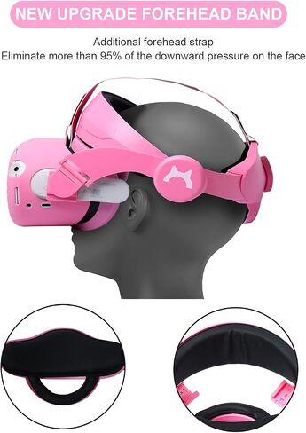 2022 حزام رأس ترقية جديد لإكسسوارات Oculus Quest 2 ، حزام Modjuego قابل للتعديل مع غطاء قبضة التحكم في السيليكون ، وغطاء الوجه VR واستبدال واقي شل VR (الوردي) in Kuwait