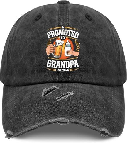 Promoted to Grandpa -EST. 2026- Hats for Mens Stylish Washed Distressed Baseball Cap in Kuwait