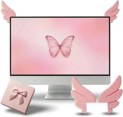 ديكور شاشة Kawaii Pink Angel Wings - ملحقات إعداد ألعاب جمالية للفتيات ومحبي الرسوم المتحركة، زينة كمبيوتر فريدة ذاتية اللصق (أجنحة يسار ويمين) in Kuwait