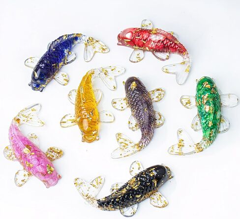 7PCS Resin Koi Fish Sculpture Set with Crystals & Stones (Obsidian, Amethyst, Citrine) - Home Decor, Healing Crystals, Spiritual Gifts in Saudi Arabia