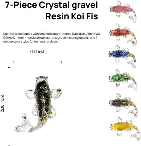 7PCS Resin Koi Fish Sculpture Set with Crystals & Stones (Obsidian, Amethyst, Citrine) - Home Decor, Healing Crystals, Spiritual Gifts in Saudi Arabia
