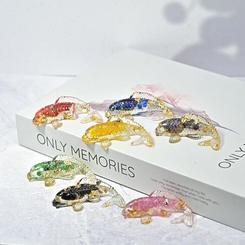 7PCS Resin Koi Fish Sculpture Set with Crystals & Stones (Obsidian, Amethyst, Citrine) - Home Decor, Healing Crystals, Spiritual Gifts in Saudi Arabia