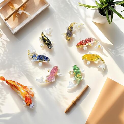 7PCS Resin Koi Fish Sculpture Set with Crystals & Stones (Obsidian, Amethyst, Citrine) - Home Decor, Healing Crystals, Spiritual Gifts in Saudi Arabia