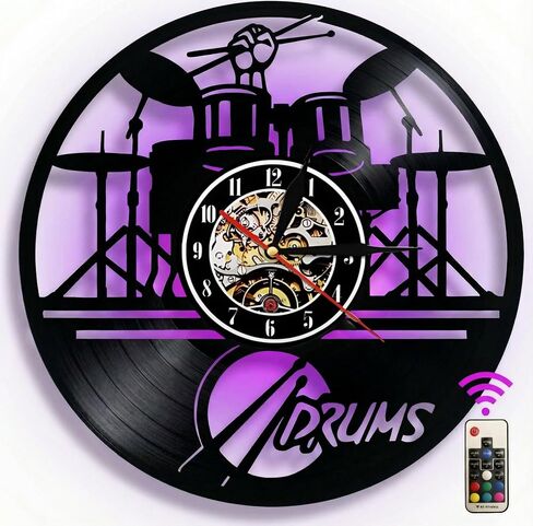 Wall Clock 12 Inch Silent Non-Tickin- Laser Cut Drum Set Design with Working Turntable Style, Ultra-Thin 2mm, Vintage Music Gift for DJs & Drummers in Kuwait