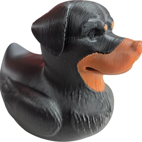 Rottweiler Duck Collectible Figurine - Striking Black and Orange Desk Decor Gift for Dog Lovers - 3D Printed in Canada in Saudi Arabia