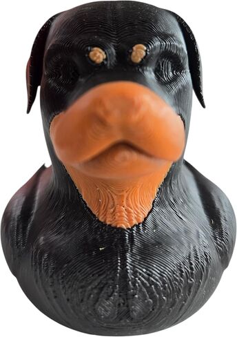 Rottweiler Duck Collectible Figurine - Striking Black and Orange Desk Decor Gift for Dog Lovers - 3D Printed in Canada in Saudi Arabia