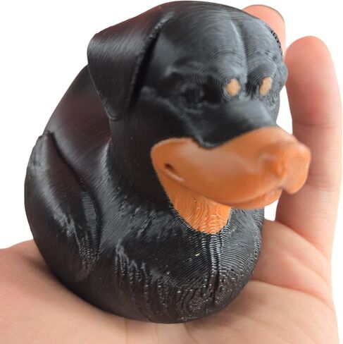 Rottweiler Duck Collectible Figurine - Striking Black and Orange Desk Decor Gift for Dog Lovers - 3D Printed in Canada in Saudi Arabia