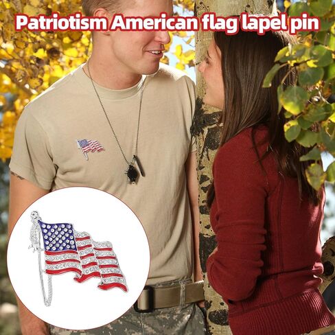 American Flag Brooch Lapel Pin for Woman, Zinc Alloy Waving USA Flag Pins with Sparkling Rhinestone Patriotic Jewelry for Hats Backpacks Jackets Suits in Kuwait
