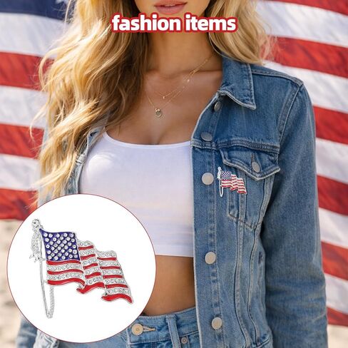 American Flag Brooch Lapel Pin for Woman, Zinc Alloy Waving USA Flag Pins with Sparkling Rhinestone Patriotic Jewelry for Hats Backpacks Jackets Suits in Kuwait