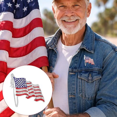 American Flag Brooch Lapel Pin for Woman, Zinc Alloy Waving USA Flag Pins with Sparkling Rhinestone Patriotic Jewelry for Hats Backpacks Jackets Suits in Kuwait
