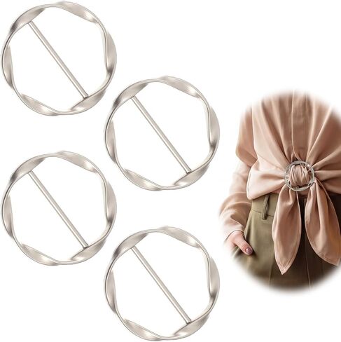 4 PCS Scarf Ring Clip, Shirt Ties Clips for Women Silk Scarf Rings and Slides Clothes Knotted Clip Round Shirt Scarves Buckle Fashion Alloy Circle Clips Buckle for Shirts Silk Scarves Clothing in Kuwait