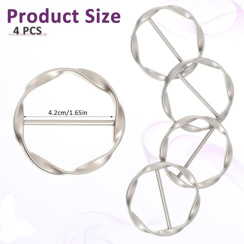 4 PCS Scarf Ring Clip, Shirt Ties Clips for Women Silk Scarf Rings and Slides Clothes Knotted Clip Round Shirt Scarves Buckle Fashion Alloy Circle Clips Buckle for Shirts Silk Scarves Clothing in Kuwait
