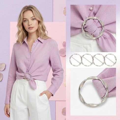 4 PCS Scarf Ring Clip, Shirt Ties Clips for Women Silk Scarf Rings and Slides Clothes Knotted Clip Round Shirt Scarves Buckle Fashion Alloy Circle Clips Buckle for Shirts Silk Scarves Clothing in Kuwait