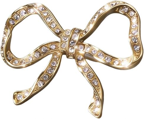 بوهو الذهب المخرم القوس بروش دبوس للنساء، لذيذ تألق حجر الراين الشريط المعدني Bowknot بروش تنوعا خمر التلبيب دبوس هدايا المكتب اليومية in Kuwait