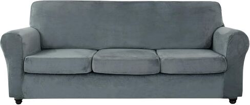 UNBBRRL Velvet Sofa Covers for 3 Cushion Couch, Non-Slip Couch Covers with Separate Cushion Covers, Stretch Sofa Slipcovers for Furniture Protector (Grey Blue,Sofa+3 Seats) in Saudi Arabia