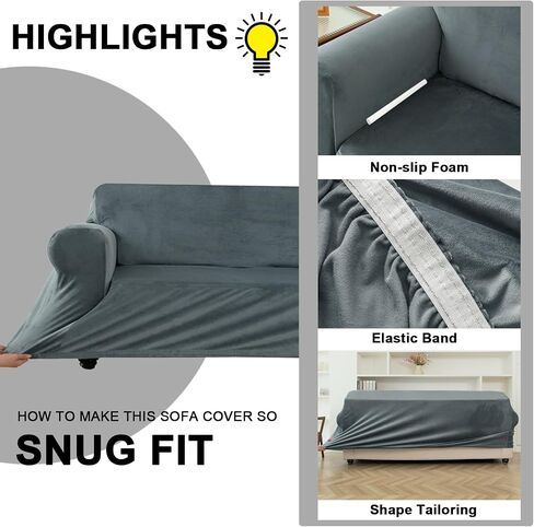 UNBBRRL Velvet Sofa Covers for 3 Cushion Couch, Non-Slip Couch Covers with Separate Cushion Covers, Stretch Sofa Slipcovers for Furniture Protector (Grey Blue,Sofa+3 Seats) in Saudi Arabia