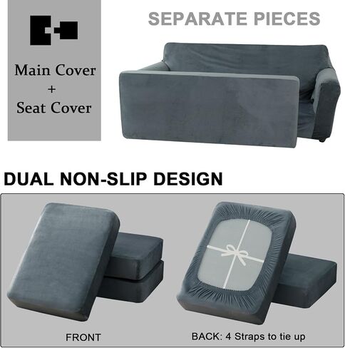 UNBBRRL Velvet Sofa Covers for 3 Cushion Couch, Non-Slip Couch Covers with Separate Cushion Covers, Stretch Sofa Slipcovers for Furniture Protector (Grey Blue,Sofa+3 Seats) in Saudi Arabia