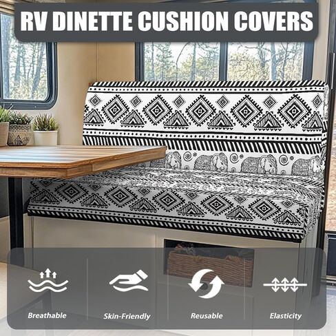 Elephant RV Dinette Cushion Covers Aztec Camper Cushion Slipcovers Soft Elastic Camper Couch Covers Include 1 Bench Cover and 1 Backrest Cover in Kuwait