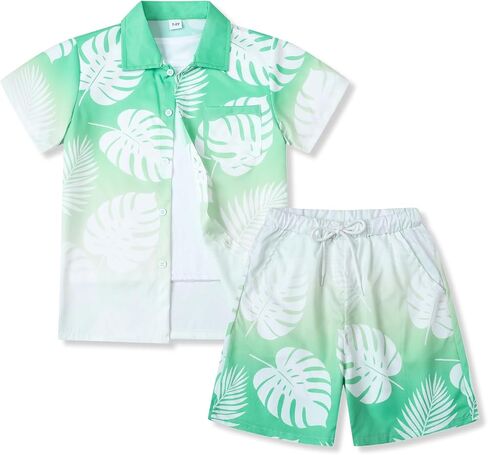 7-14 Years Boys Summer Clothes 2 Piece Outfits Hawaiian Vacation Beach Short Sleeve Button Down Shirt & Shorts Sets in Saudi Arabia