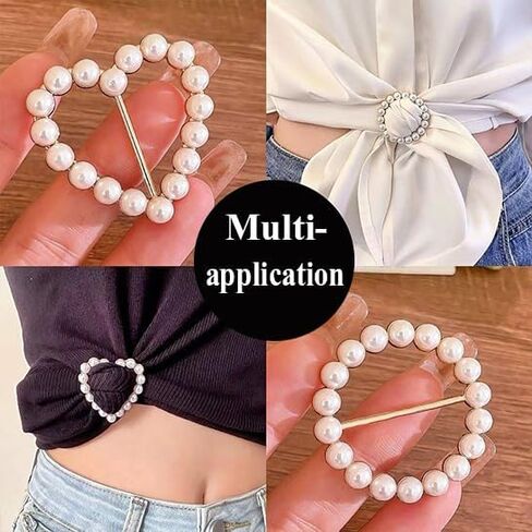 6PCS Silk Scarf Ring Clip T-shirt Tie Clips for Women Fashion Metal Ring Scarves Clasp Waist Buckle for Shirts Clothing Gold Zinc Alloy Pearl Wrap Holder with 1 Exquisite Box in Saudi Arabia