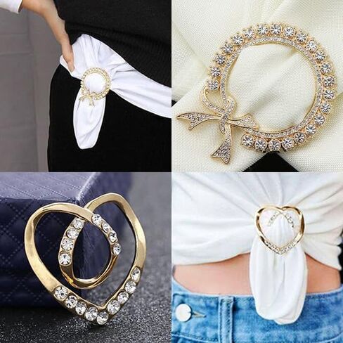 6PCS Silk Scarf Ring Clip T-shirt Tie Clips for Women Fashion Metal Ring Scarves Clasp Waist Buckle for Shirts Clothing Gold Zinc Alloy Pearl Wrap Holder with 1 Exquisite Box in Saudi Arabia