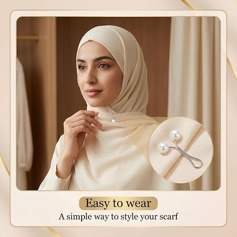 JJUNW 24 Pcs Hijab Clips For Women, Hijab Pins Scarf Clip Pearl Scarf Clips 3 Colors Headscarf Pearl Brooch Pin, Shawl Scarfs Safety Pins Wedding Dress Accessories in Kuwait