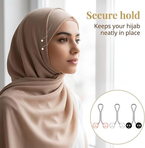 JJUNW 24 Pcs Hijab Clips For Women, Hijab Pins Scarf Clip Pearl Scarf Clips 3 Colors Headscarf Pearl Brooch Pin, Shawl Scarfs Safety Pins Wedding Dress Accessories in Kuwait