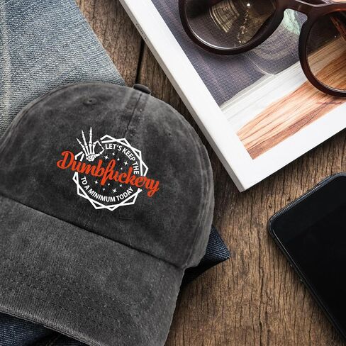 Funny Skeleton Finger Distressed Washed Black Baseball Caps Let's Keep The Dumbfuckery to A Minimum Today Printed Cotton Adjustable Hats Funny Trucker Hat Gifts for Women Men Friend Mom Dad in Saudi Arabia
