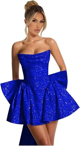 Strapless Homecoming Dresses for Teens Sequin Sparkly HOCO Dresses Pleated Cocktail Dress with Bow in Saudi Arabia