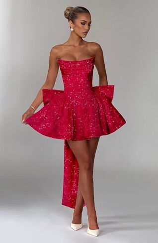 Strapless Homecoming Dresses for Teens Sequin Sparkly HOCO Dresses Pleated Cocktail Dress with Bow in Saudi Arabia