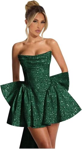 Strapless Homecoming Dresses for Teens Sequin Sparkly HOCO Dresses Pleated Cocktail Dress with Bow in Saudi Arabia