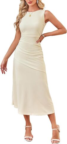 Kikibell Women's Cocktail Dresses Sleeveless Ruched Elegant Semi Formal Wedding Guest Prom Party Summer Maxi Dress in Saudi Arabia