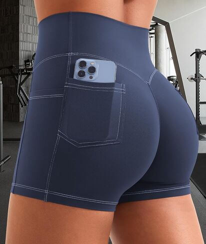 CoreFlex Women Workout Shorts with Cargo Pockets Hidden Scrunch Butt Lifting Denim-Look Gym Shorts in Kuwait