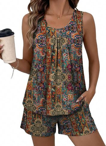 Ekouaer Womens Sleeveless Pajama Sets Summer Tank Tops Pjs 2 Piece Lounge Set Comfy Shorts Sleepwear with Pockets in Kuwait