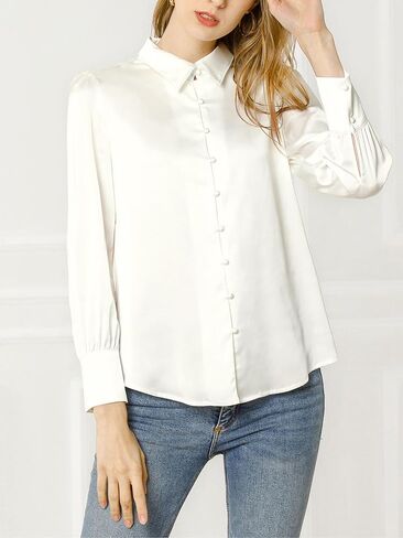 Allegra K Women's Satin Blouse Puff Long Sleeve Collared Button Down Shirt Dressy Office Work Tops Business Casual in Saudi Arabia