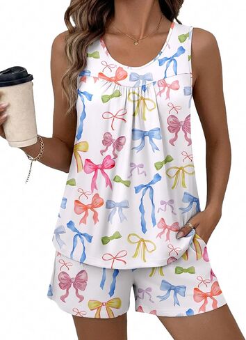 Ekouaer Womens Sleeveless Pajama Sets Summer Tank Tops Pjs 2 Piece Lounge Set Comfy Shorts Sleepwear with Pockets in Kuwait