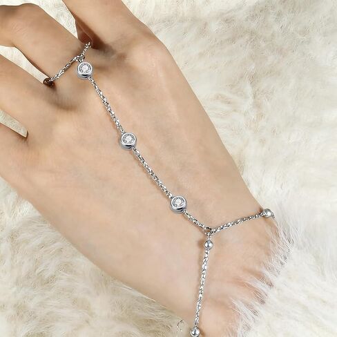 Diamond Hand Chain Bracelet for Women 925 Sterling Silver Lab Grown Diamonds Jewelry Gifts 0.18 cttw D Color VVS Clarity in Kuwait