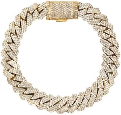 GLD Shop Prong Cuban Bracelet - Handcuff/Rounded Cross/Micro Diamond/Diamond Styles - 6MM/12MM/19MM Sizes - 6/7/8/9 Inch Lengths - Gold/White Gold - Unisex (8, 12MM Prong Gold), Small in Saudi Arabia