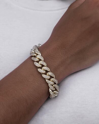 GLD Shop Prong Cuban Bracelet - Handcuff/Rounded Cross/Micro Diamond/Diamond Styles - 6MM/12MM/19MM Sizes - 6/7/8/9 Inch Lengths - Gold/White Gold - Unisex (8, 12MM Prong Gold), Small in Saudi Arabia