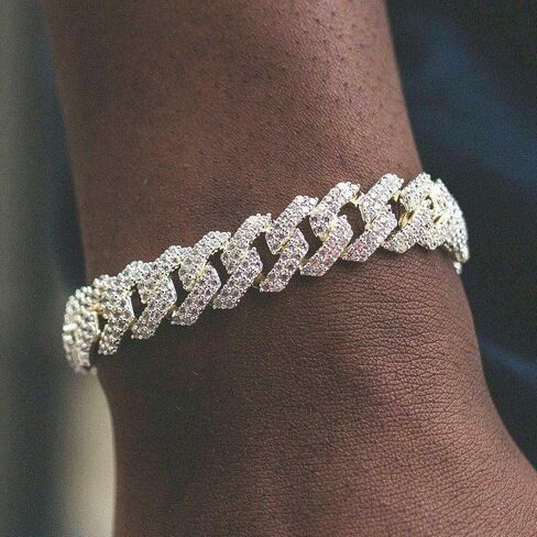 GLD Shop Prong Cuban Bracelet - Handcuff/Rounded Cross/Micro Diamond/Diamond Styles - 6MM/12MM/19MM Sizes - 6/7/8/9 Inch Lengths - Gold/White Gold - Unisex (8, 12MM Prong Gold), Small in Saudi Arabia