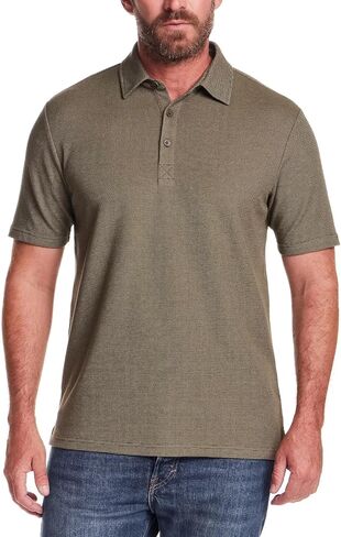Vintage & Black Mens Midweight Textured Short Sleeve Polo Shirt in Kuwait