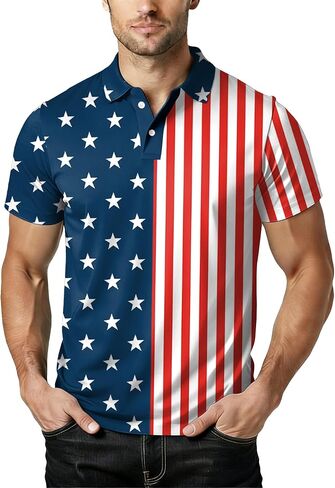 4th of July Polo Shirts for Men USA Golf Polo T Shirt American Flag Short Sleeve Shirts Patriotic Tee Tops in Saudi Arabia