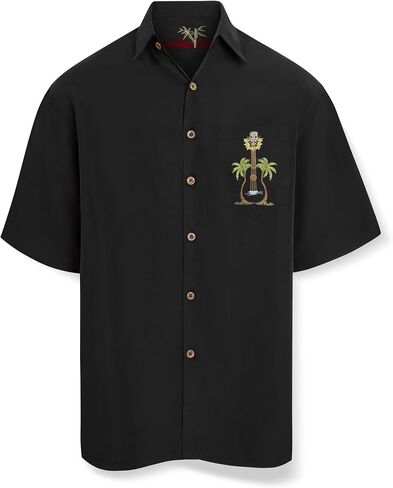 Bamboo Cay Men's Ukulele Island, Short Sleeve Embroidered Tropical Style Button Up Shirt in Saudi Arabia