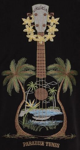 Bamboo Cay Men's Ukulele Island, Short Sleeve Embroidered Tropical Style Button Up Shirt in Saudi Arabia